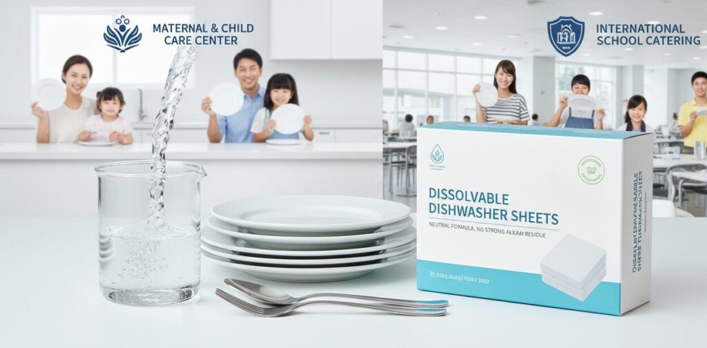 Dissolvable Dishwasher Sheets for Crowd to High-end maintenance centers and schools