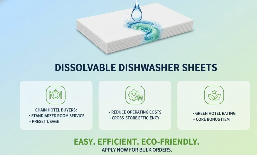 Dissolvable Dishwasher Sheets for Crowd to Chain hotel buyers